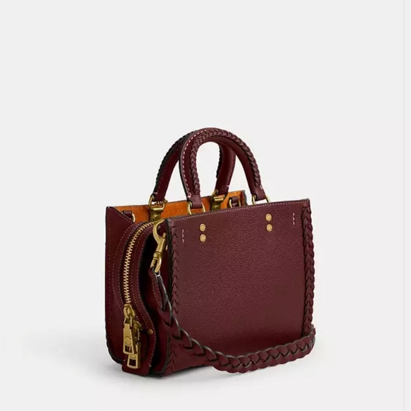 🎀Authentic Coach Rogue 20 With Braid. Pebble Leather Brass /Wine🌺 - Picture 3 of 16